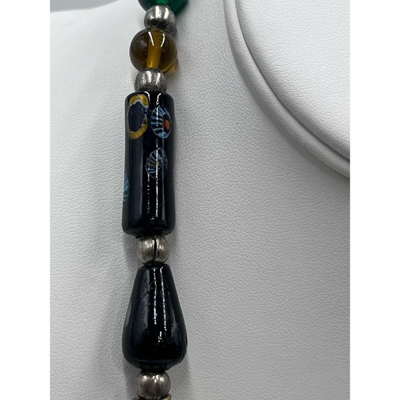AFRICAN Glass Bead and Carved Animal Dangle Fringe Multicolor Statement Necklace - Picture 3 of 16